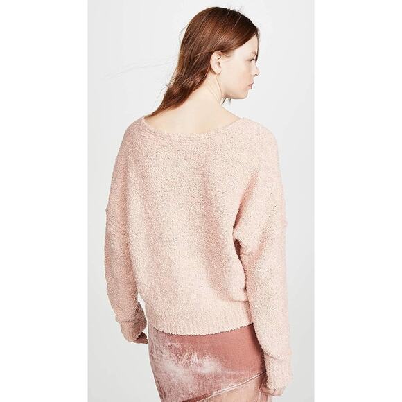 Free People Finders Keepers V Neck Boucle Sweater Blush Pink Medium Cozy Warm - Picture 3 of 9